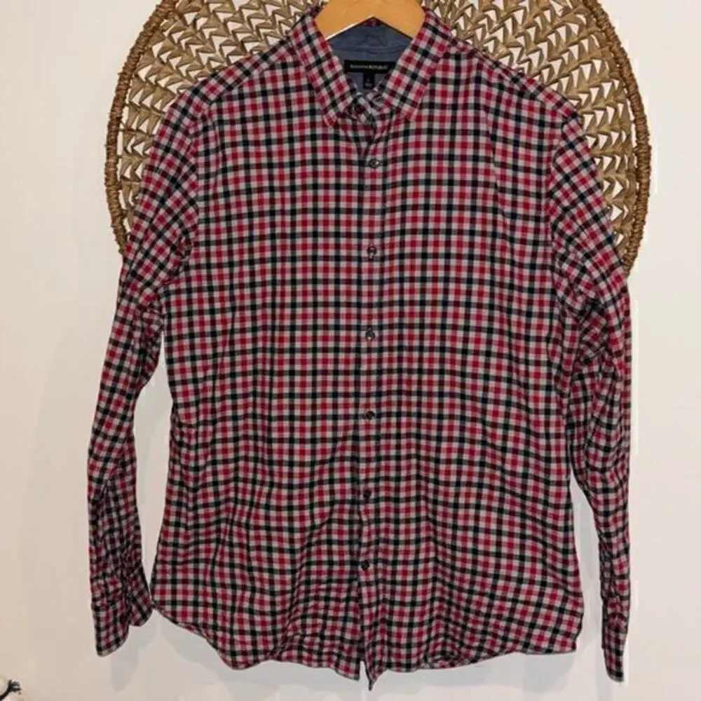 Banana Republic navy, red and gray flannel button down size large